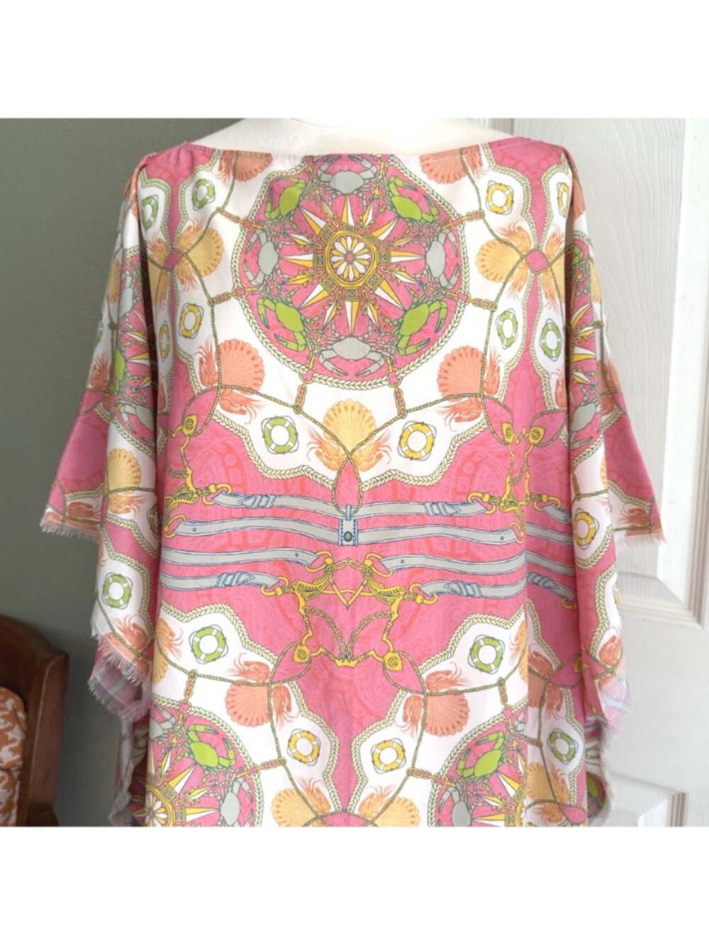 size L/XL Tyler Boe silk caftan coral pink white orange blue beach cover up - Picture 2 of 10